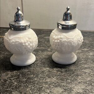 Imperial Glass Vintage Grapevine Milk Glass  White Salt and Pepper Shakers